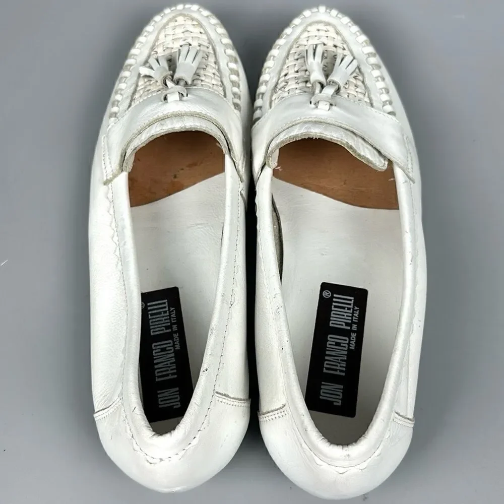Jon Franco Pirelli Italy Tasseled Loafers White Leather Women’s 44 US 11,5